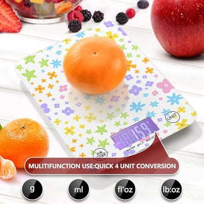 Food Scale Kitchen Scale Food Scales Digital Weight Grams and Ounces Small Electronic Food Scale for Baking Cooking Cute Daisy Star Flowers Rainbow