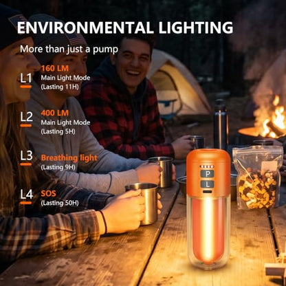 Orange Portable Air Pump for Inflatables with 5 Nozzles - Fast Inflation & Deflation
