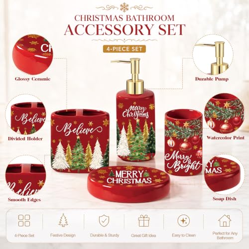 Christmas Ceramic Bathroom Accessories Set - Red Merry Christmas Variation