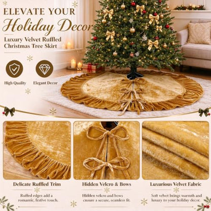 Gold Camel Velvet Christmas Tree Skirt 24 Inch Holiday Decor - Variation of THIS listing