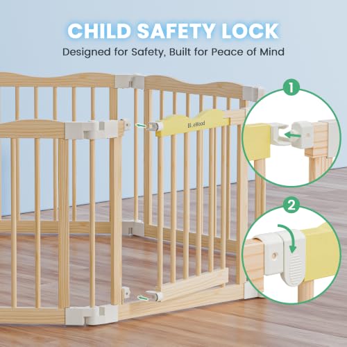 Foldable Wooden Baby Playpen - Natural Pine, 55 x 55 x 24 Inches - Safety Certified, Adjustable Shape, Portable Baby Gate