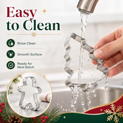 Christmas Cookie Cutter Set 12 Stainless Steel Holiday Baking Molds - Santa Snowman Tree
