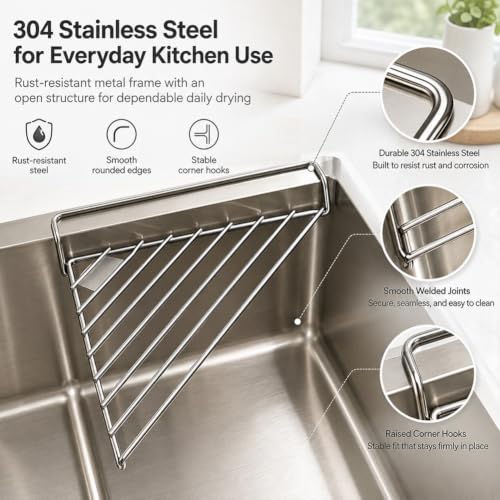 2pcs Stainless Steel Corner Sink Shelf Triangular Open Wire Draining Rack