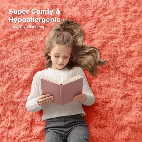 OLANLY 3x6 Machine Washable Runner Rugs for Hallway, Soft Fluffy Shaggy Bedside Rugs for Bedroom, Living Room, Indoor Floor Carpet for Kids Girls and Boys, Nursery Rooms, Home Decor Aesthetic, Black