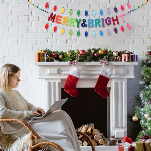 Breling 3Pcs Large Christmas Felt Garland Banner Bright Color - 3D Light Bulb Decor
