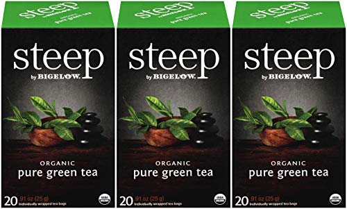 steep Organic Pure Green 20 Count Box (Pack of 3), Certified Organic, Gluten-Free, Kosher Tea in Foil-Wrapped Bags