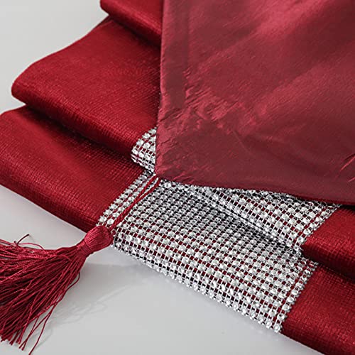 Red Sequin Rhinestone Table Runner with Tassels - Luxurious 13 x 82 Inch Decor