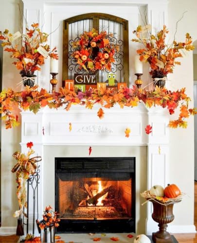 Artificial Fall Maple Leaf Garland 6 Pack - 6 Ft Autumn Decor