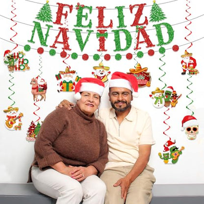 Mexican Christmas Decorations Banner & Hanging Swirls Set - Feliz Navidad