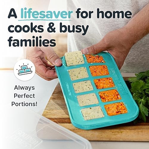 Souper Cubes Silicone Freezer Molds - Ideal for Storing Garlic, Herbs, and Purees - Aqua | 2-Pack