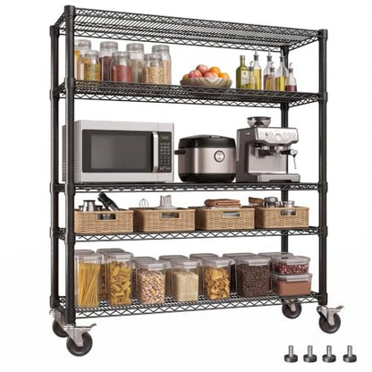 Garvee 70.87" Metal Shelving with Wheels, 5-Tier Wire Storage Rack, Heavy Duty