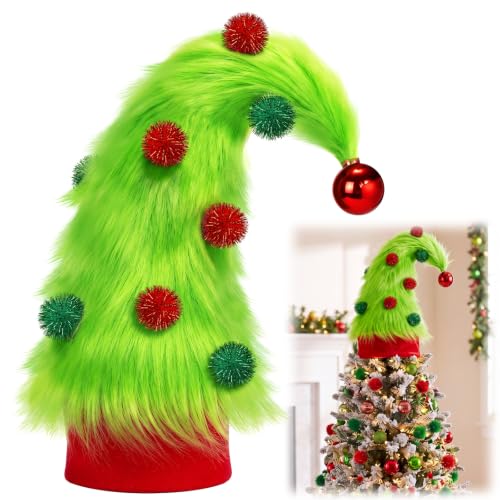 Furry Green Elf Christmas Tree Topper - 9.84 Inch Holiday Decor, Variation: Faux Fur / Green Elf