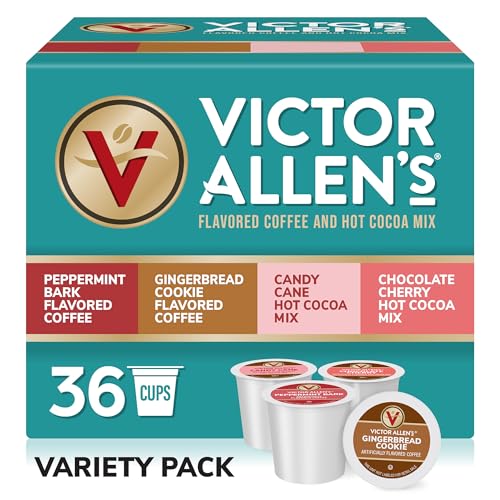 Victor Allen's Coffee Holiday Favorites Coffee & Hot Cocoa Mix Variety Pack, 36 Count, Single Serve K-Cup & Coffee Pods for Keurig K-Cup Brewers