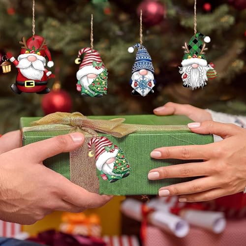 12 Pack Christmas Gnome Wooden Ornaments Holiday Tree Decor