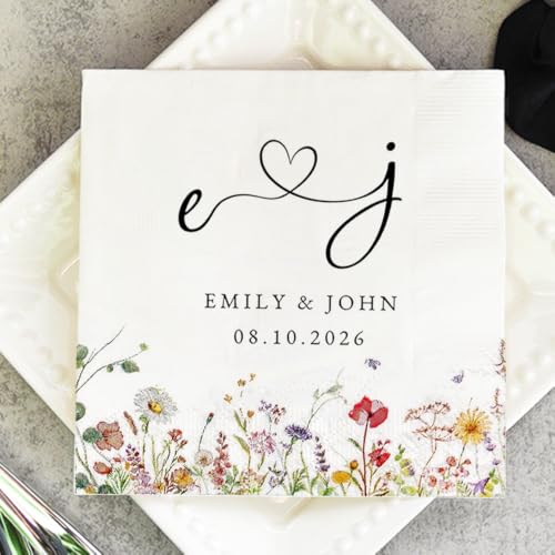 Personalized Wedding Cocktail Napkins Style 6 - Mr Mrs Couple Initials 50-500 Pack