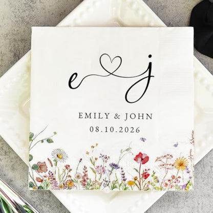 Personalized Wedding Cocktail Napkins Style 6 - Mr Mrs Couple Initials 50-500 Pack
