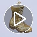 Military Boot Glass Ornament - Gold Combat Boot with Flag Patch, Handcrafted Holiday Decoration, 3 x 2.75 Inches