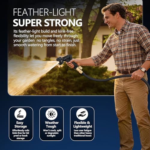 Flexible Garden Hose 25 FT with Kink-Free Design, 10-Pattern Sprayer & Brass Fittings