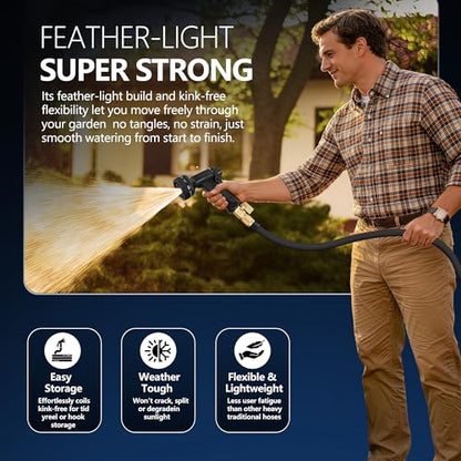 Flexible Garden Hose 25 FT with Kink-Free Design, 10-Pattern Sprayer & Brass Fittings