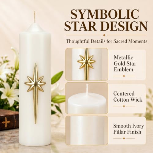 Christmas Advent Candles Set - 4 White Religious Pillar Candles with Gold Star
