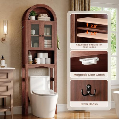 Over-the-Toilet Bathroom Storage Cabinet with Acrylic Doors - Walnut Finish