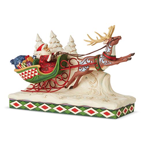 Santa Sleigh with Reindeer Figurine - 7 Inch Holiday Decor, Multicolor
