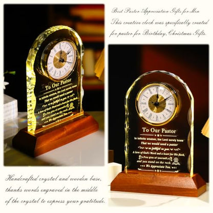 Pastor Appreciation Gifts Crystal Clock with Wooden Light Base - Variation of THIS listing