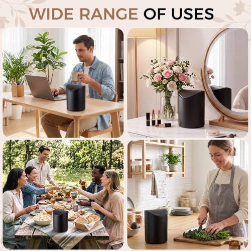 Black 4 Pack Tabletop Trash Cans with Lid & 24 Trash Bag Rolls - Compact & Durable