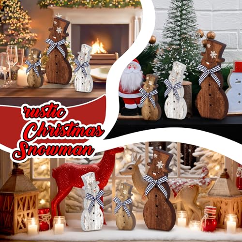 Christmas Snowman Table Decor Signs - 3 Pcs Rustic Wooden Holiday Signs - Farmhouse Winter Decorations - Snowman Centerpiece