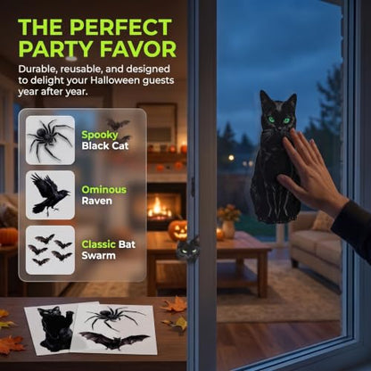 Halloween Black Cat Window Clings - Reusable Static Stickers for Party & Home Decor