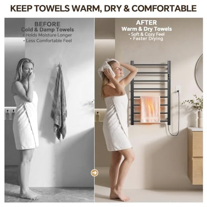 Electric Heated Towel Rack for Bathroom 8 Bars Black - Fast & Safe