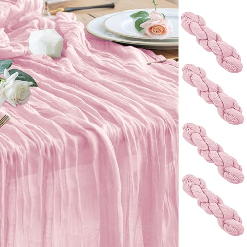 Cheesecloth Table Runner Blush Pink 10FT Boho Gauze Set of 4 - Elegant Home Decor