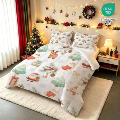 Christmas Cartoon Kids Twin Size Comforter Set - Holiday Bedding