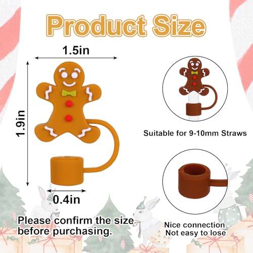 Christmas Gingerbread Man Silicone Straw Covers Pack - Reusable Party Drink Accessories