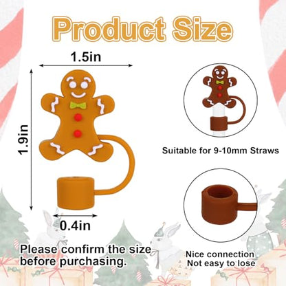 Christmas Gingerbread Man Silicone Straw Covers Pack - Reusable Party Drink Accessories