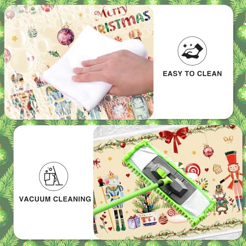 Winter Nutcracker Kitchen Rug Set of 3 - Christmas Holiday Floor Mats, Washable & Non-Slip