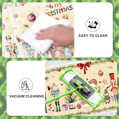 Winter Nutcracker Kitchen Rug Set of 3 - Christmas Holiday Floor Mats, Washable & Non-Slip