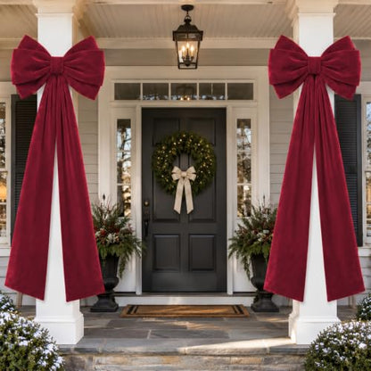 Wine Red 27x82 Inch Velvet Christmas Door Bows - 2 Pack