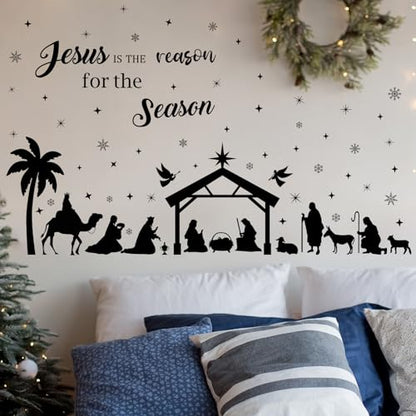Christmas Nativity Scene Wall Decals - Jesus Variation, 6 Sheets, Black