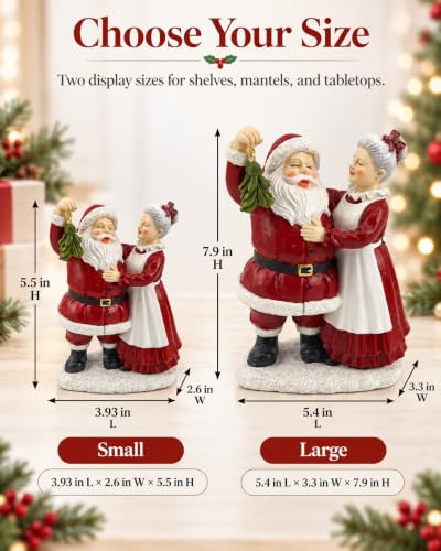 White Small Santa and Mrs. Claus Mistletoe Figurine Christmas Decor - 5.5"