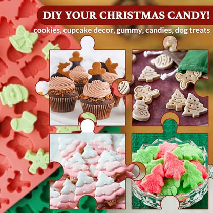 Mini Christmas Candy Molds 2PCS, Silicone 72 Cavity Chocolate & Gummy Set