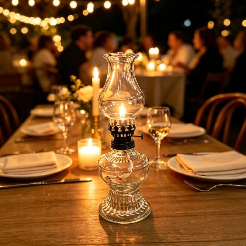 Adjustable Hurricane Replica Glass Oil Lamp with Black Dimmer - 1Pcs Black
