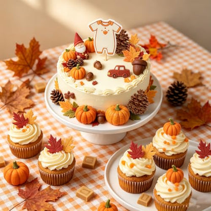 Fall Thanksgiving Fondant Molds 6-Piece Pumpkin Acorn Maple Leaves Set - Pink Variation