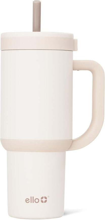 Ello Oasis 24 oz Tumbler - Insulated Stainless Steel Cup with Handle & Straw | 100% Leakproof, Keeps Drinks Cold for 24 Hours, Cream Tonal