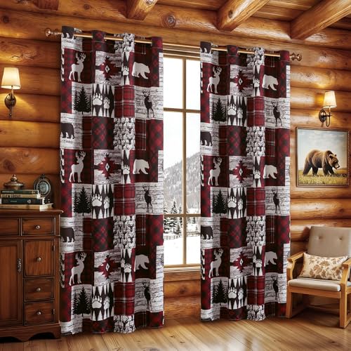 Red Rustic Christmas Curtains for Living Room Bedroom, 52W x 63L, Set of 2 - Variation of THIS listing