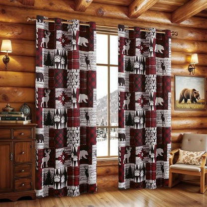 Red Rustic Christmas Curtains for Living Room Bedroom, 52W x 63L, Set of 2 - Variation of THIS listing