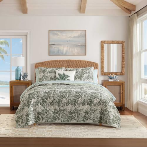 Reversible Queen Quilt Set with Shams - Costa Blanca Green, 100% Cotton Percale