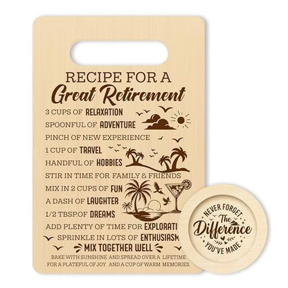 Recipe For A Great Retirement Cutting Board & Coaster Set - Gift for Teachers