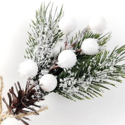 Artificial Christmas Pine Picks with Berries, Cones & Snow - 20pcs 8 Inch Decor
