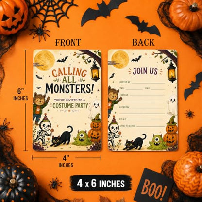 Halloween Kids Party Invitations with Envelopes - Monster Design (Variation 019)